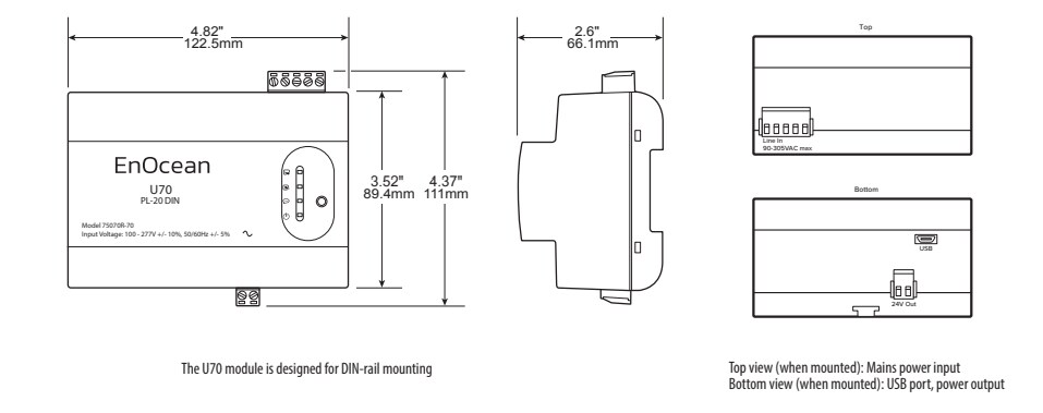 Mechanical Drawing - EnOcean U70 PL-20 USB Network Interface Expansion Module